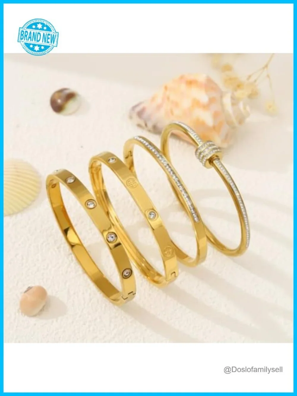 18K Gold Plated Stainless Steel Stackable Bangle Bracelets Set 4 Pcs Non